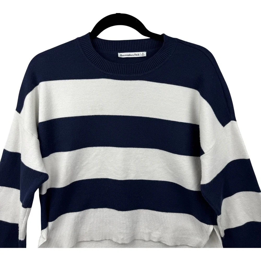 Abercrombie & Fitch Striped Sweater Womens Small Navy White Cropped Nautical - Picture 8 of 13
